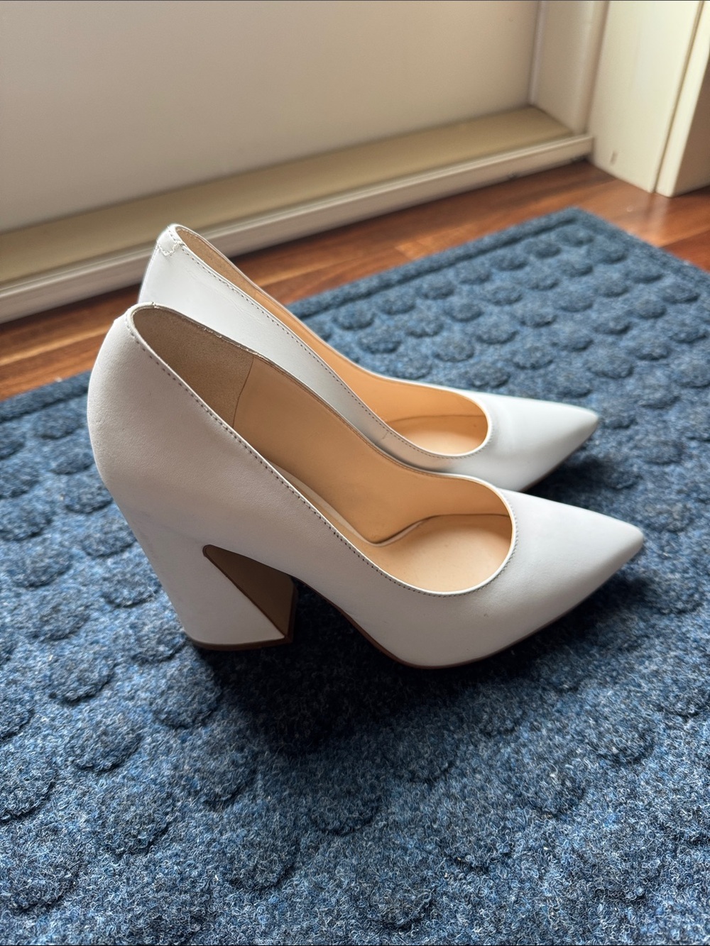 Nine West White Pointed Block Heel Pumps